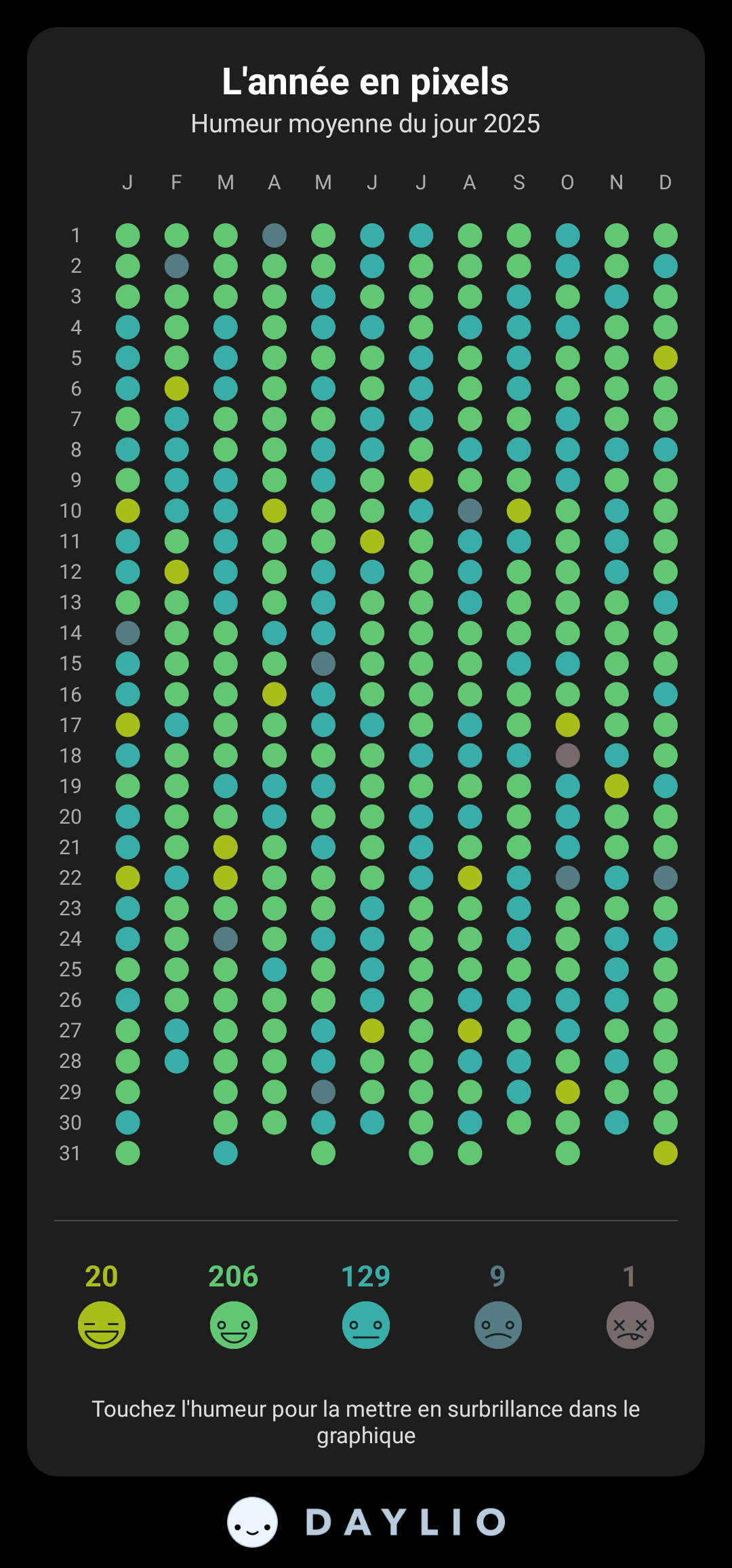 Statistiques Daylio 2025